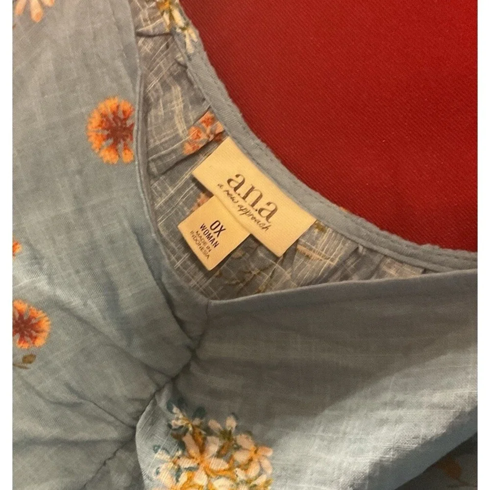 NWT ANA Bethany Peasant Blouse Crop Top Floral Print ElasT Puff Sleeve Sz 0X NEW - Picture 3 of 8